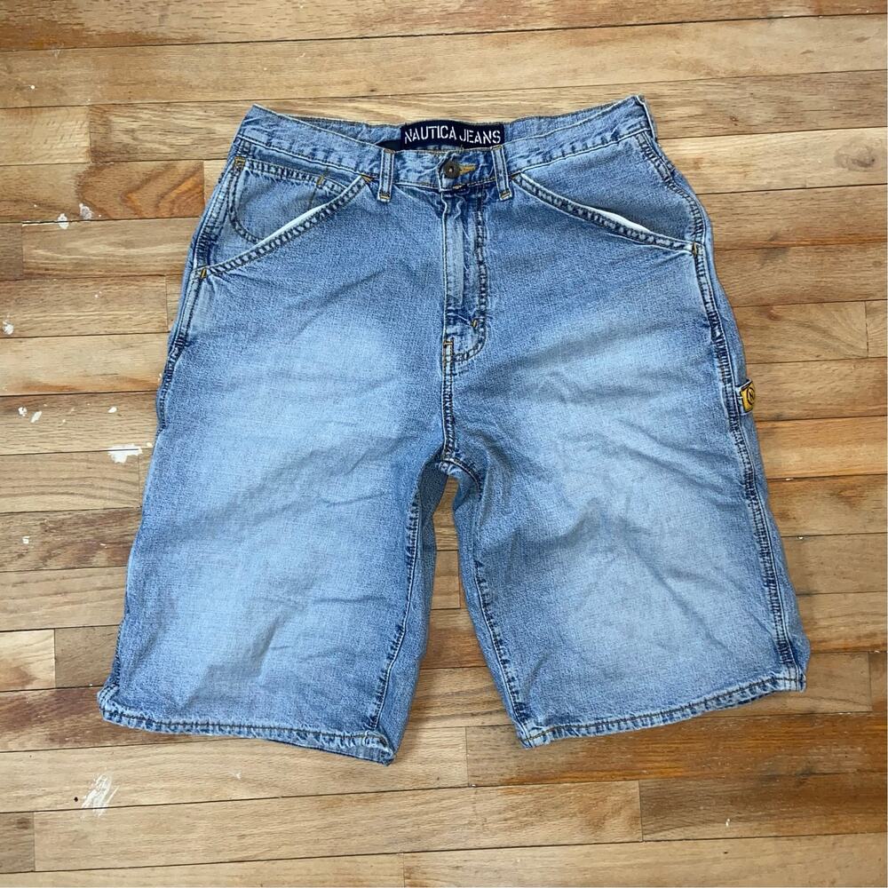 Vintage Nautica Jeans Shorts Jorts Mens 32 Blue Denim Carpenter Utility 90s Y2K